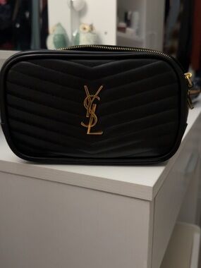 Saint Laurent Mini Lou Black Quilted Leather Camera Bag with Gold YSL Logo